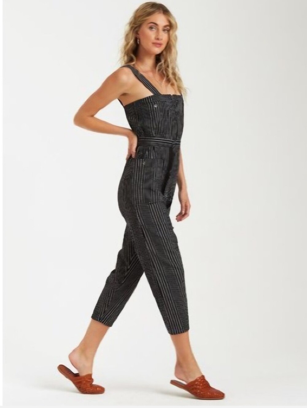 Billabong Striped Crop Jumpsuit Black White Medium M - Picture 2 of 10